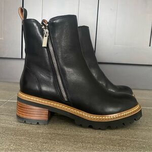 EOS Melbourne Black Leather Ankle Dress Boots with Tan Sole